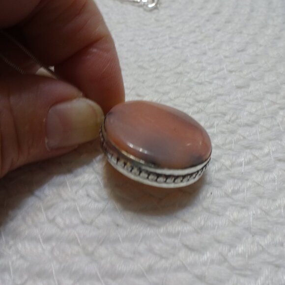 Feminine PERUVIAN PINK OPAL Handmade Sterling 925 Pendant/Chain #831C - Picture 2 of 3